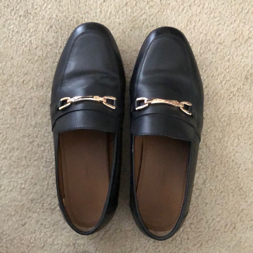 ASOS size 10 wide fit loafers - black and gold